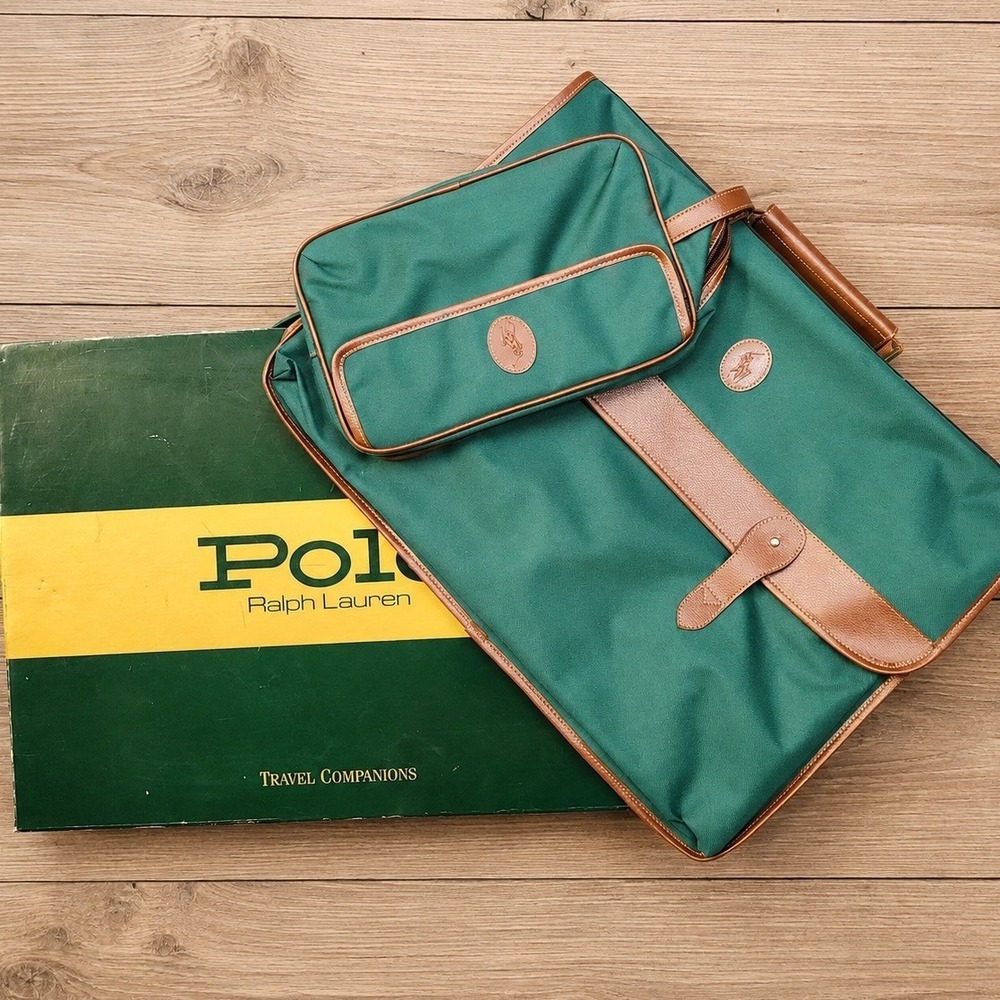 VTG Polo Ralph Lauren Travel Bag Set Canvas Duffel Messenger Luggage Open Box
